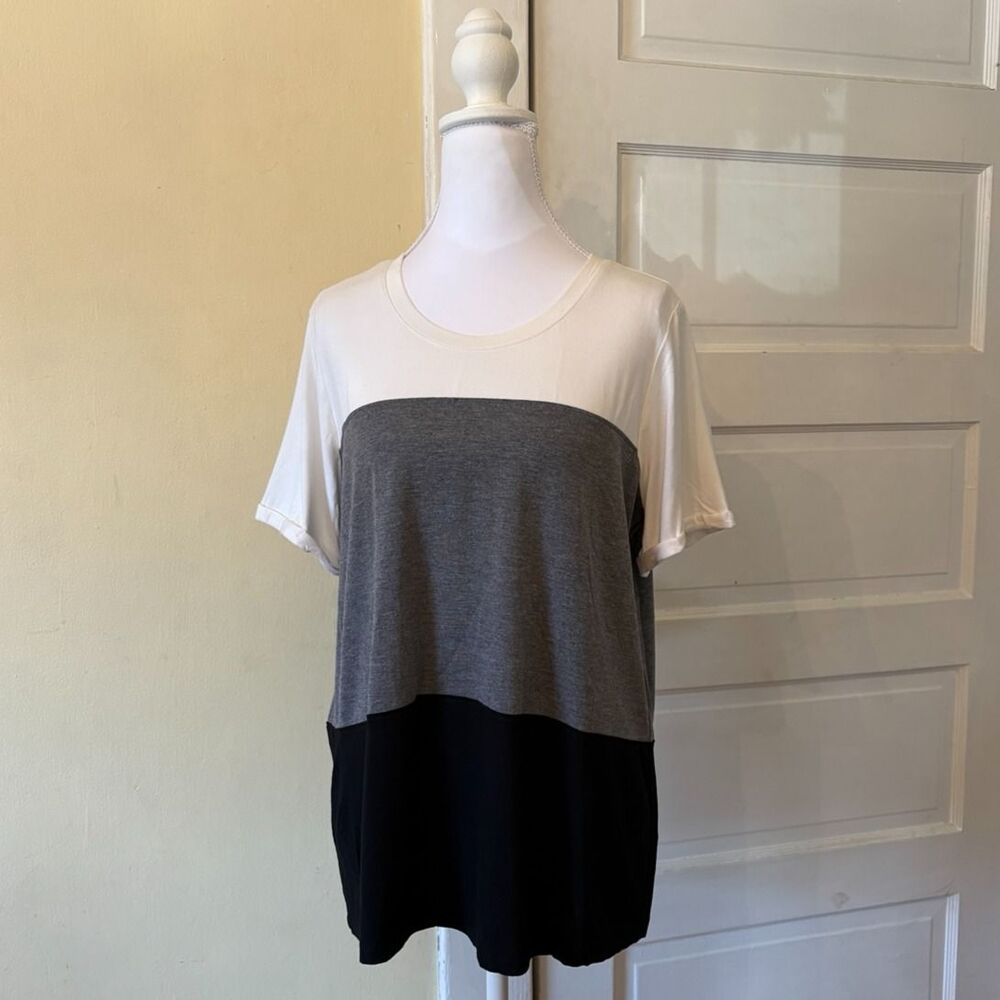 Colorblock tshirt top boxy tee lack white gray soft basic layering business EUC